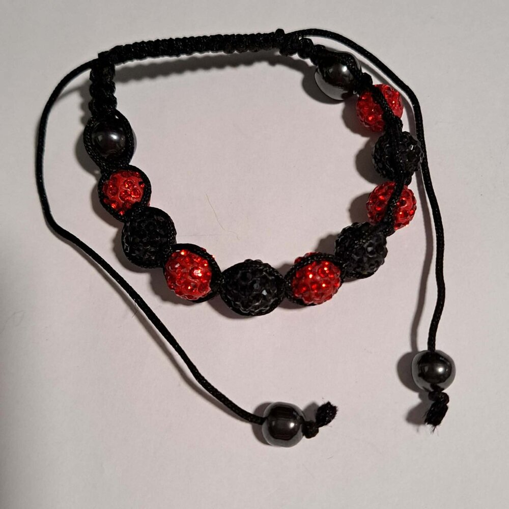 red and black large beaded bracelet with stones